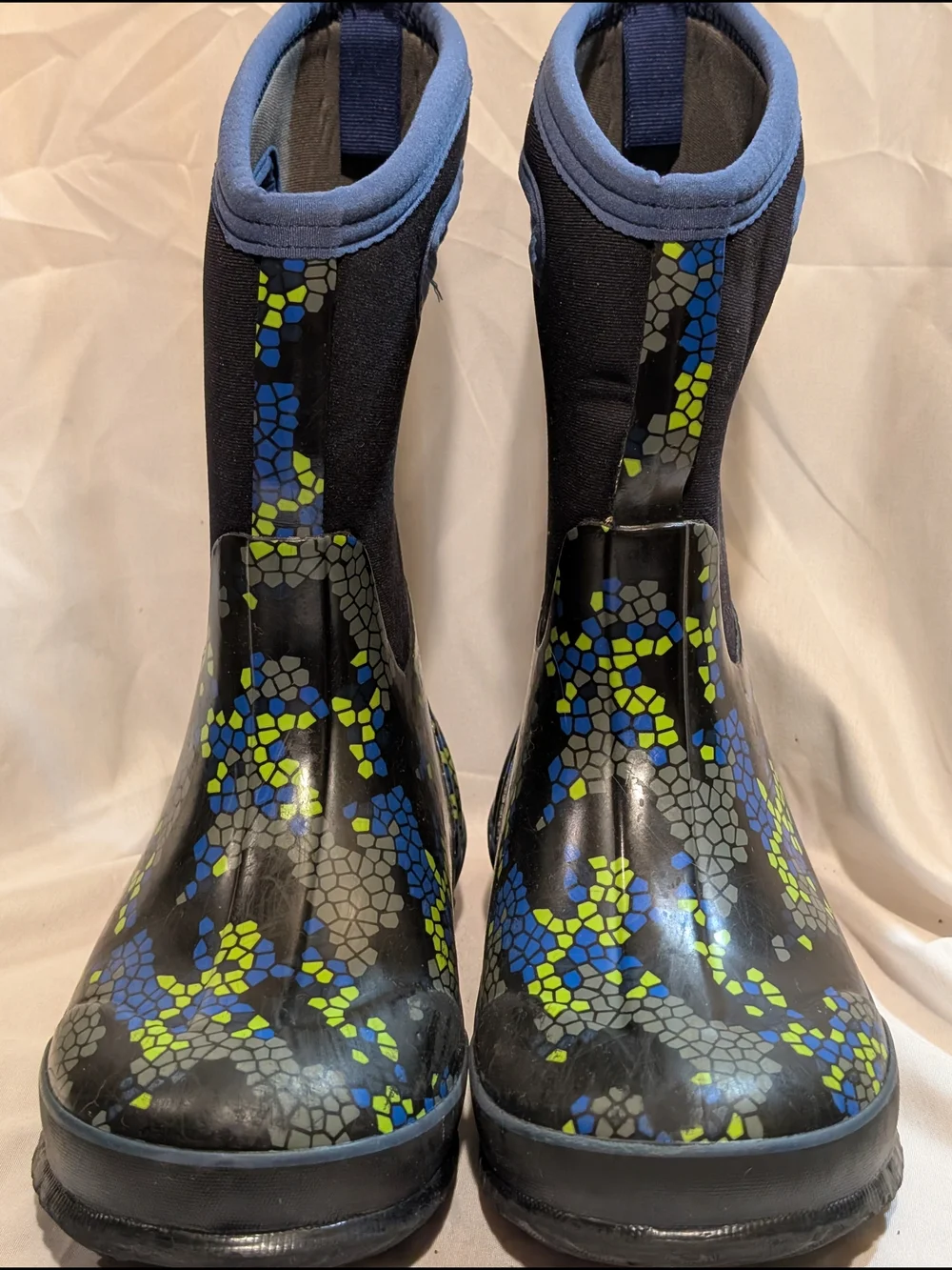 Bogs Kids Black Rain & Blue-Green Mosaic Boots